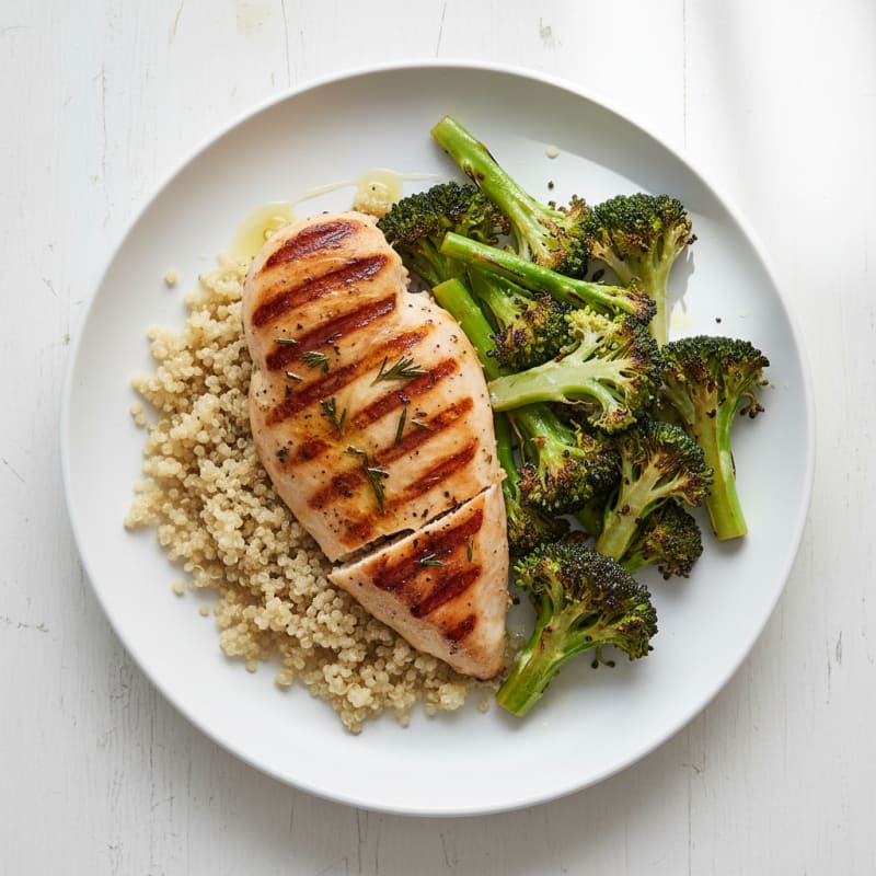 Grilled Chicken Breast with Quinoa and Roasted Broccoli