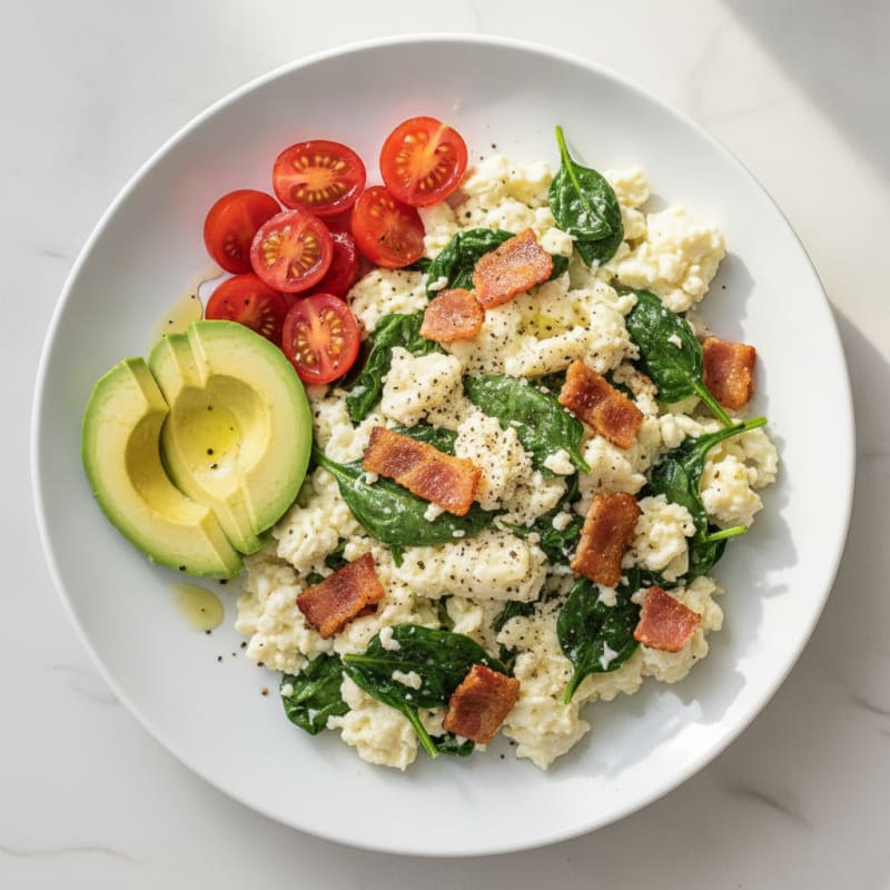 Egg White Scramble with Spinach and Turkey Bacon