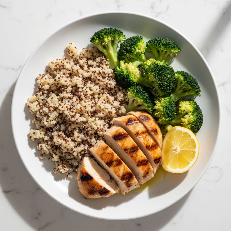 Grilled Chicken Breast with Quinoa and Steamed Broccoli