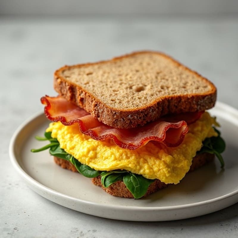 Crispy Turkey Bacon, Egg, and Spinach Whole Wheat Sandwich