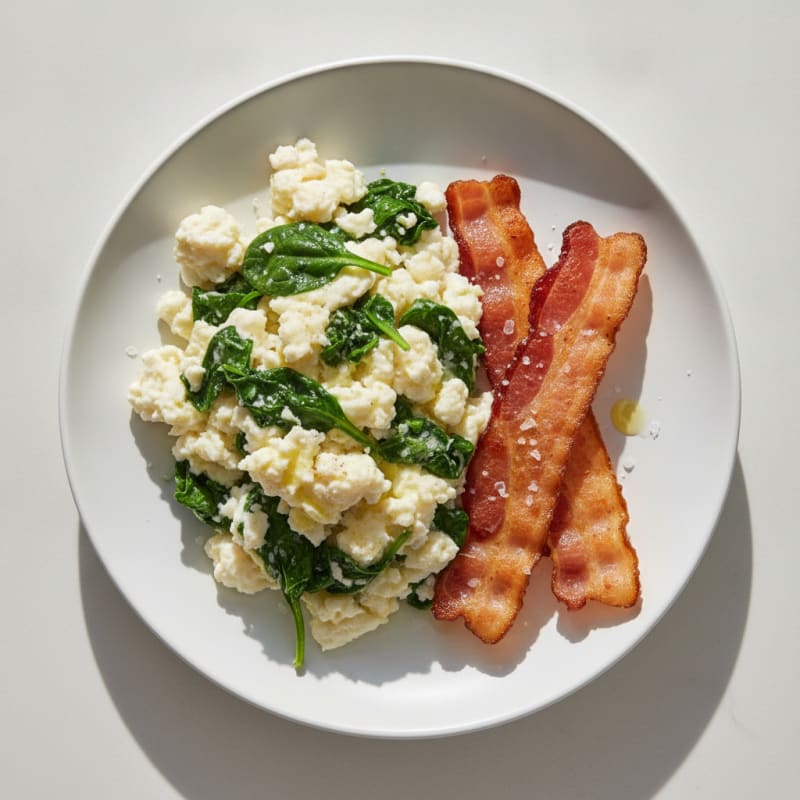 Egg White Spinach Scramble with Turkey Bacon