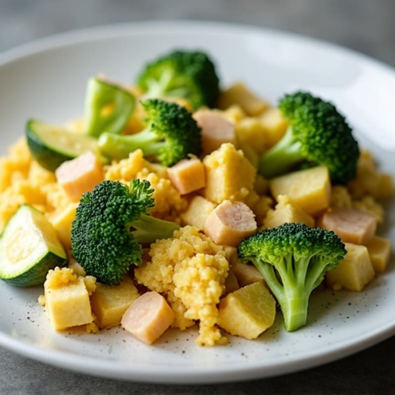Turkey Egg White Scramble with Sautéed Broccoli and Zucchini