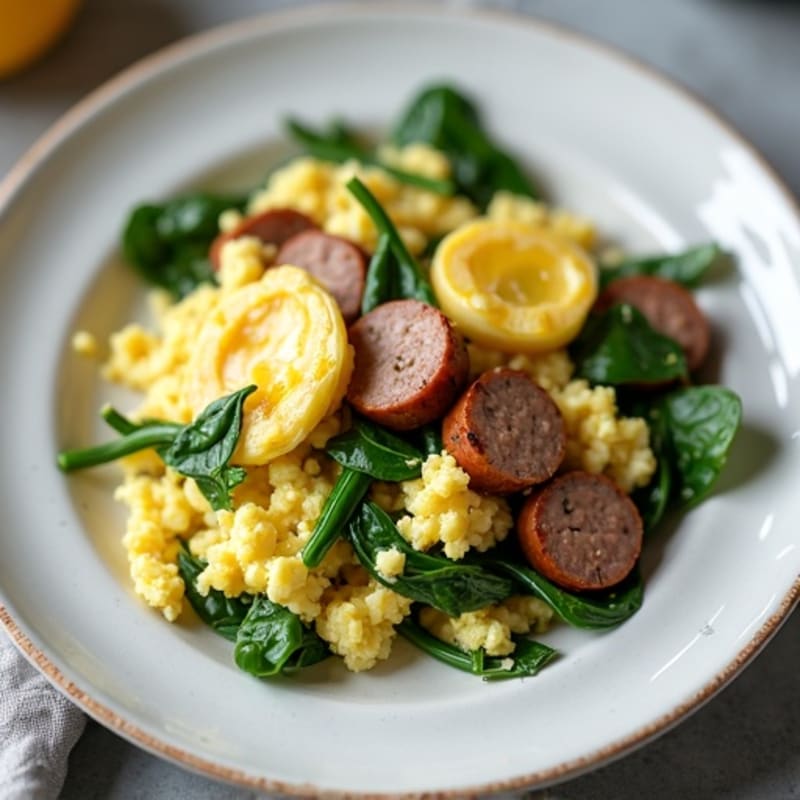 Egg White Spinach Scramble with Turkey Sausage