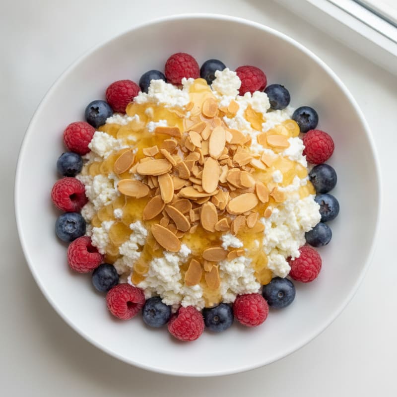 Cottage Cheese and Berry Protein Parfait with Almonds