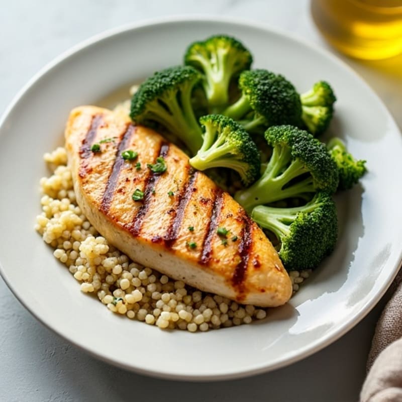 Grilled Chicken Breast with Quinoa and Roasted Broccoli