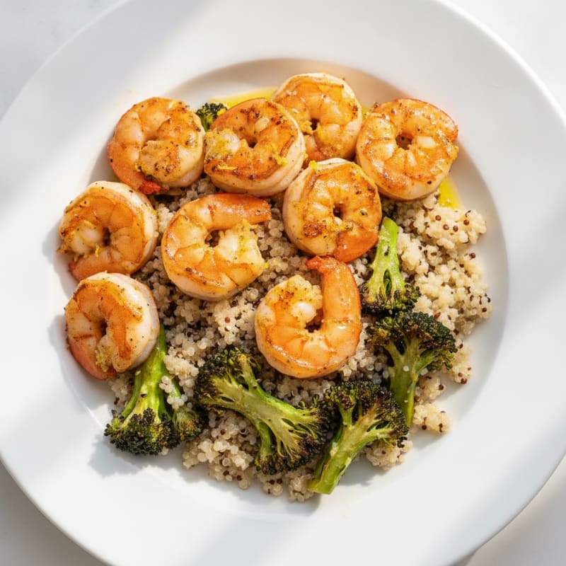 Seared Garlic Shrimp with Roasted Broccoli and Quinoa
