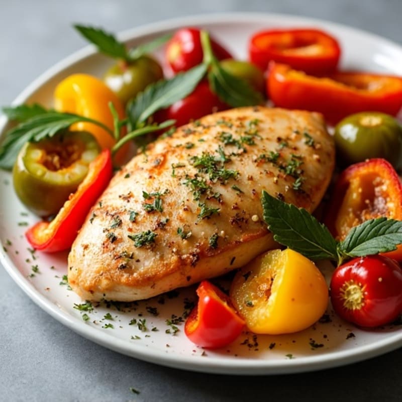 Herb-Crusted Sheet Pan Chicken with Roasted Rainbow Vegetables