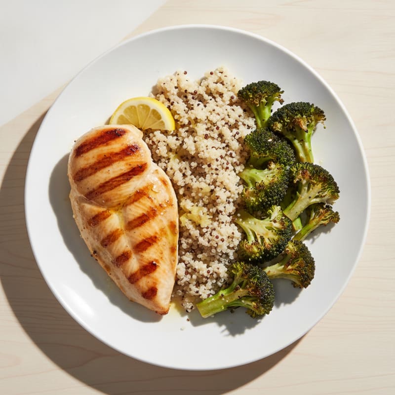 Grilled Chicken Breast with Quinoa and Roasted Broccoli