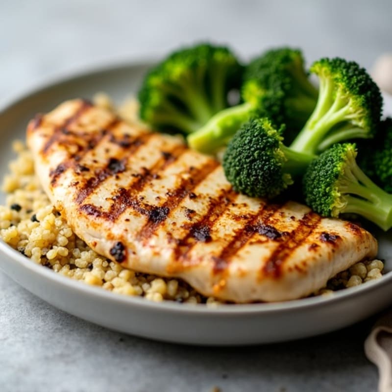 Grilled Chicken Breast with Quinoa and Roasted Broccoli