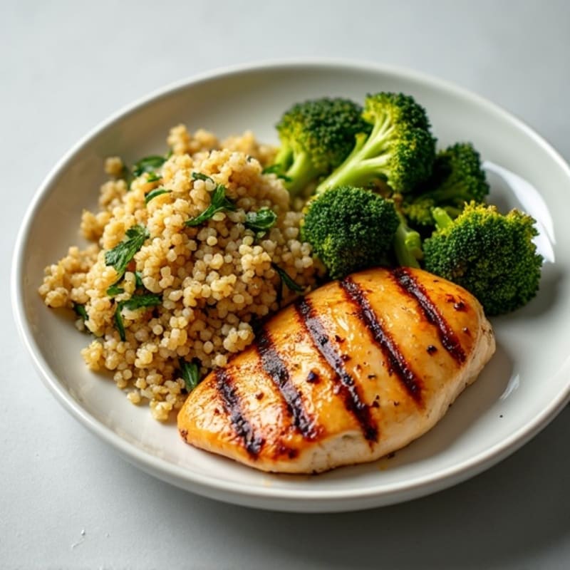 Grilled Chicken Breast with Quinoa and Roasted Broccoli