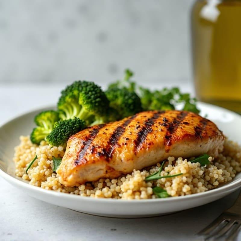 Grilled Chicken Breast with Quinoa and Roasted Broccoli