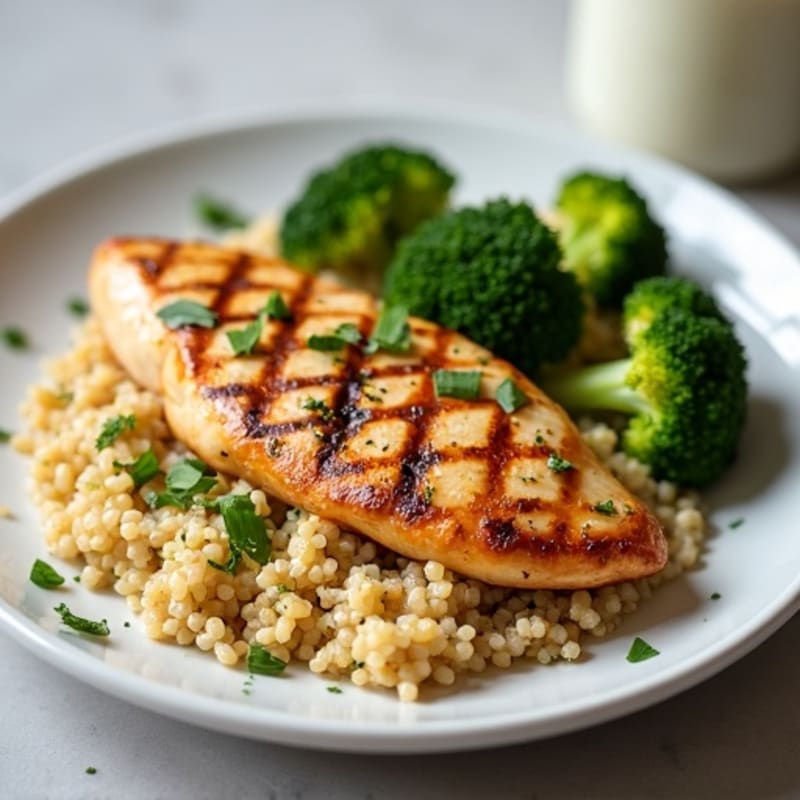 Grilled Chicken Breast with Quinoa and Roasted Broccoli