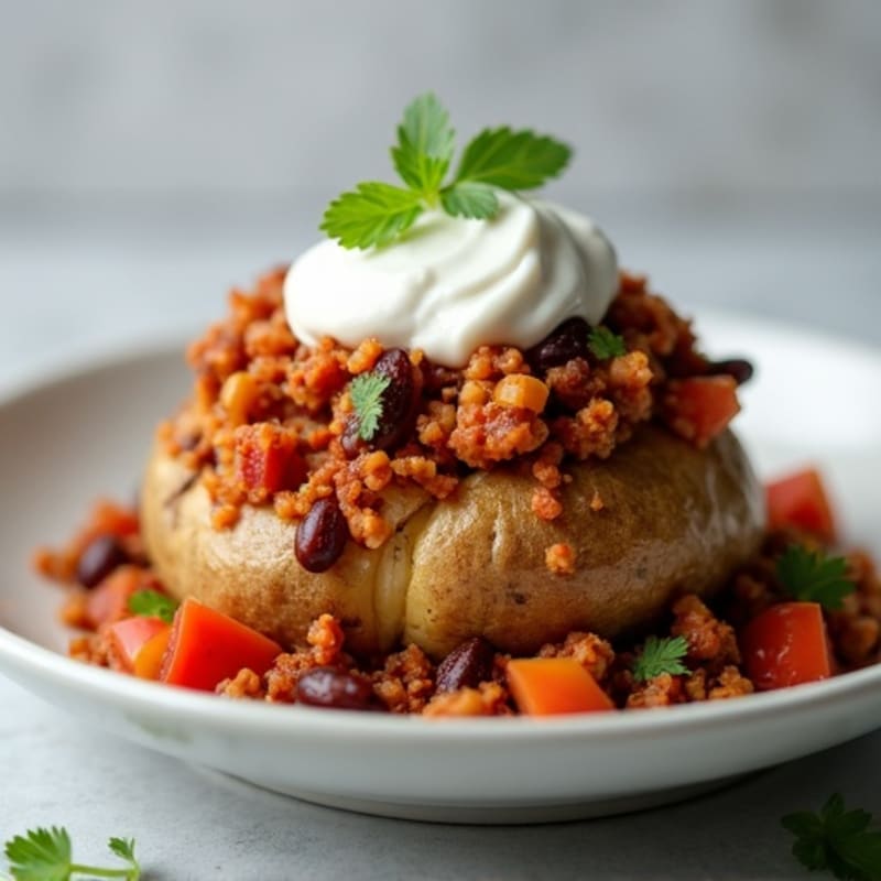 Hearty Baked Potato with Lean Turkey Chili and Creamy Greek Yogurt