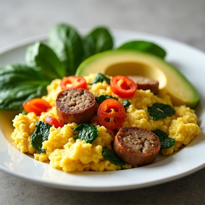 Egg White and Turkey Sausage Scramble with Spinach