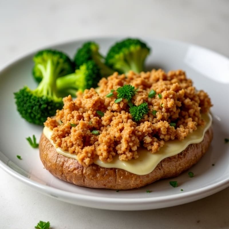 Crispy Baked Potatoes with Lean Ground Turkey and Steamed Broccoli