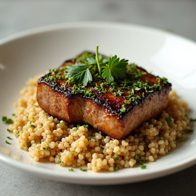 Pan-Seared Herb-Crusted Antelope Steak with Quinoa