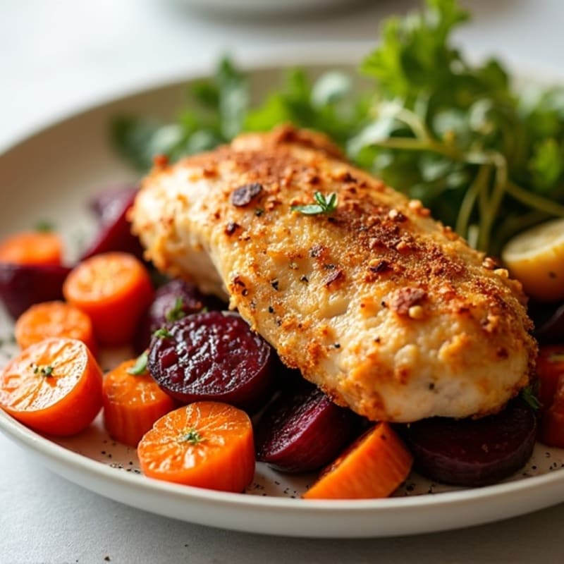 Crispy Baked Chicken with Roasted Root Vegetables