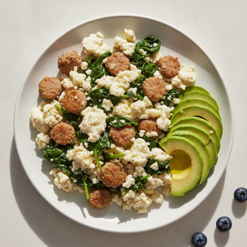 Egg White and Turkey Sausage Scramble with Spinach