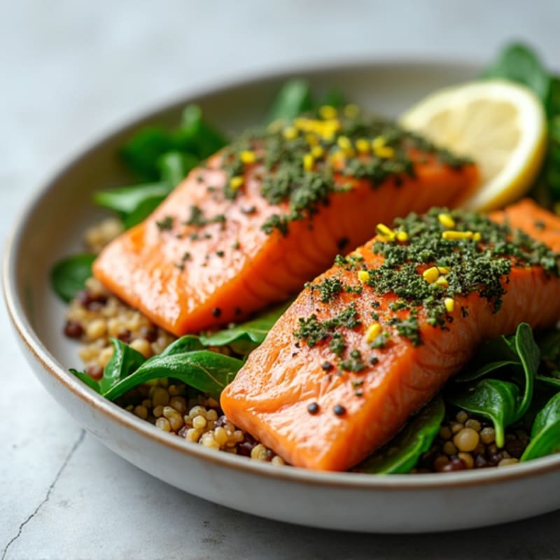 Herb-Crusted Salmon with Lentil Quinoa Bowl
