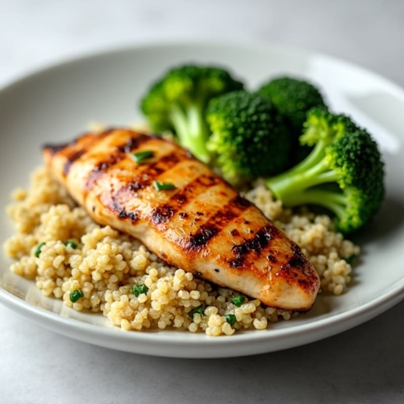 Grilled Chicken Breast with Quinoa and Steamed Broccoli