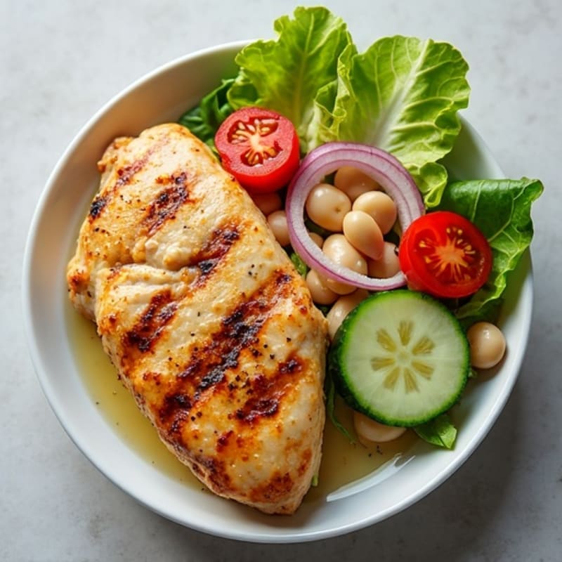Grilled Chicken Breast with Crisp Romaine and White Bean Salad