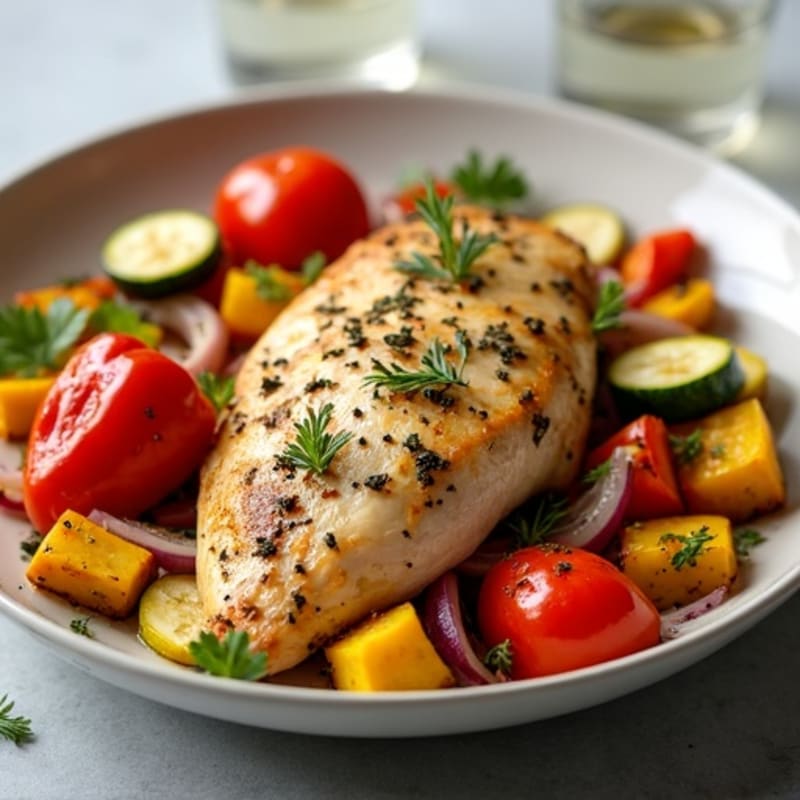 Sheet Pan Herb-Roasted Chicken with Rainbow Vegetables