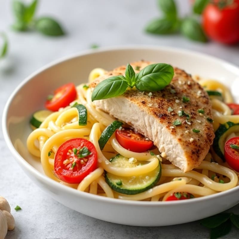 Creamy Chicken Pasta with Zucchini and Fresh Tomatoes