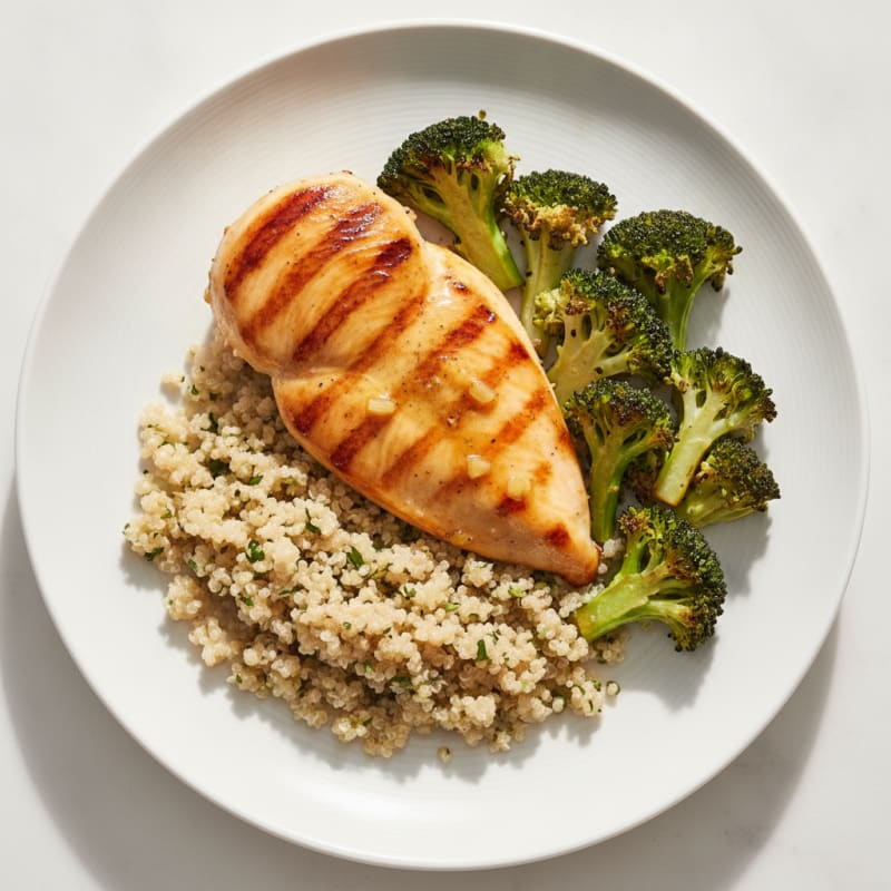 Grilled Chicken Breast with Quinoa and Roasted Broccoli