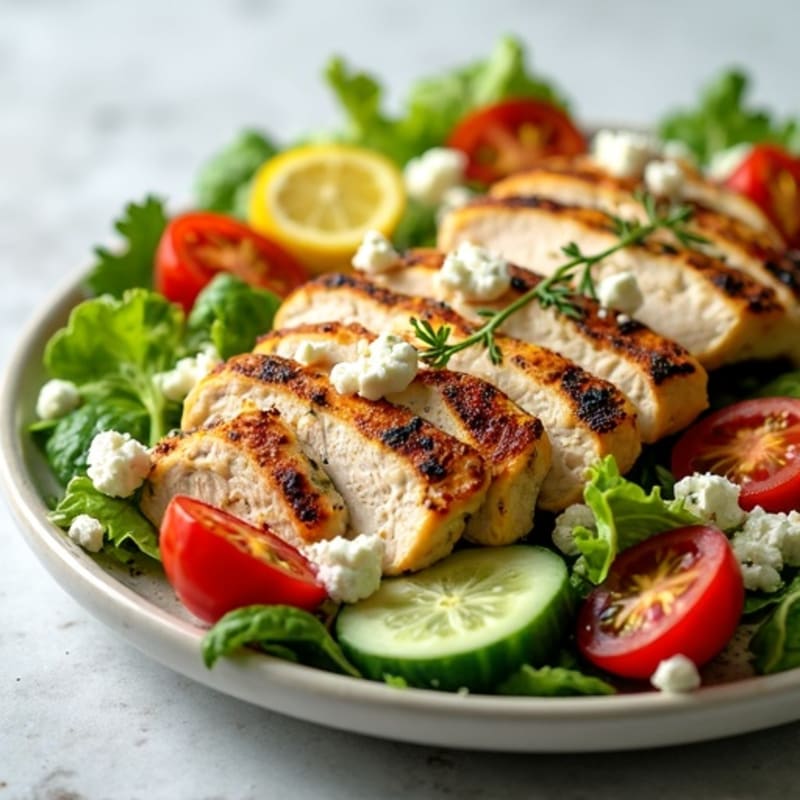 Lemon-Herb Grilled Chicken Salad with Fresh Vegetables and Tangy Feta