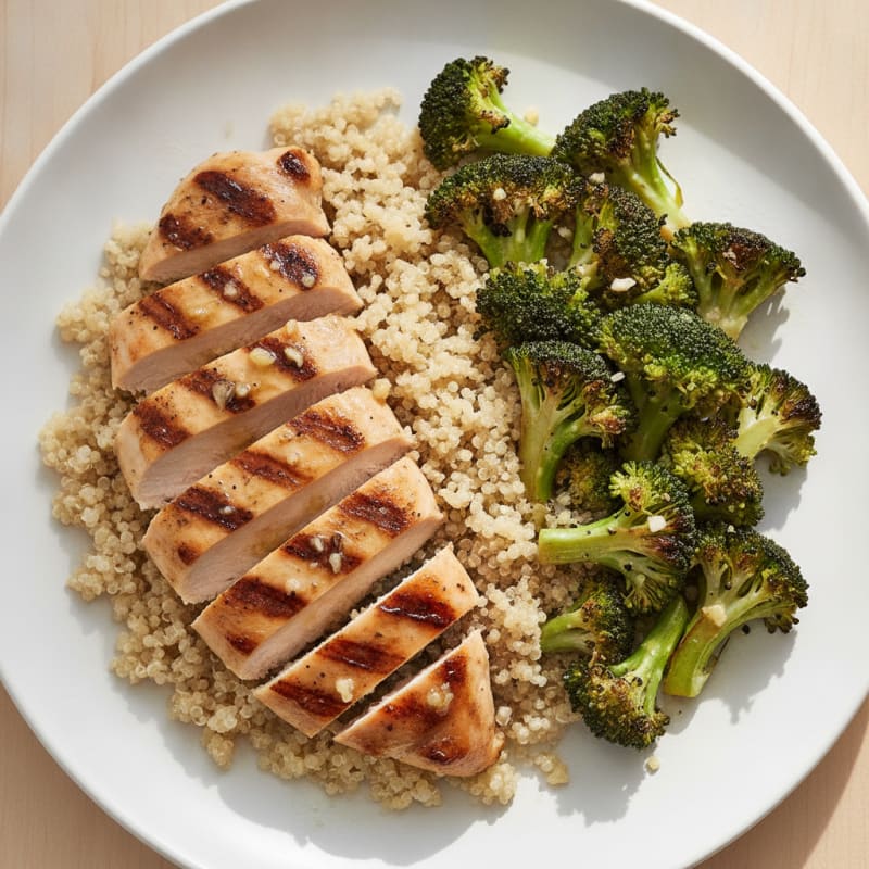 Grilled Chicken Breast with Quinoa and Roasted Broccoli