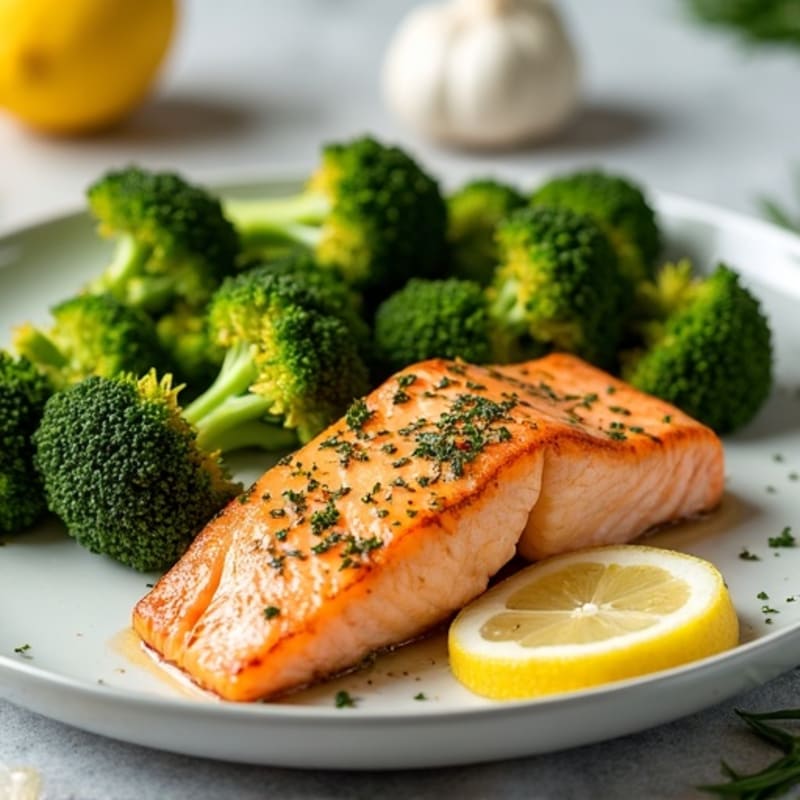 Sheet Pan Lemon Herb Salmon and Crispy Broccoli