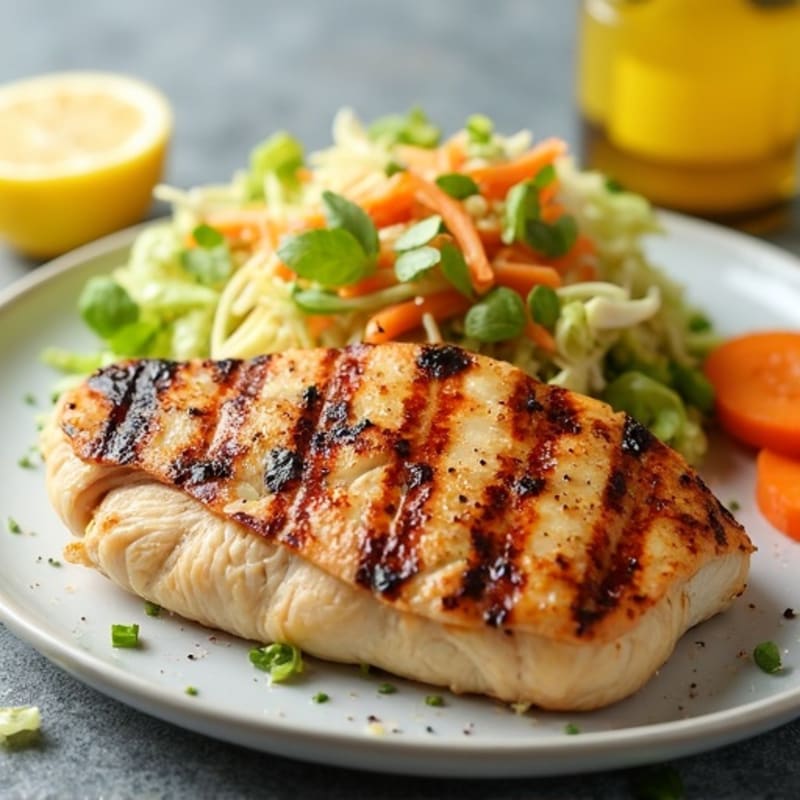 Grilled Chicken Breast with Crunchy Cabbage Slaw and Lemon Vinaigrette