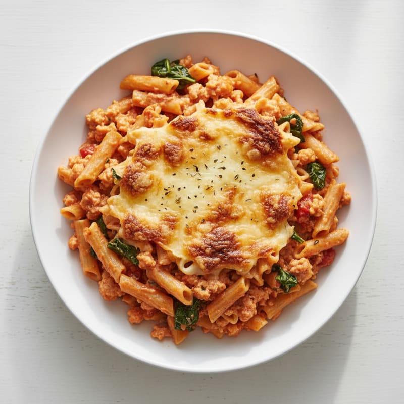 Creamy Baked Ziti with Golden Mozzarella Crust