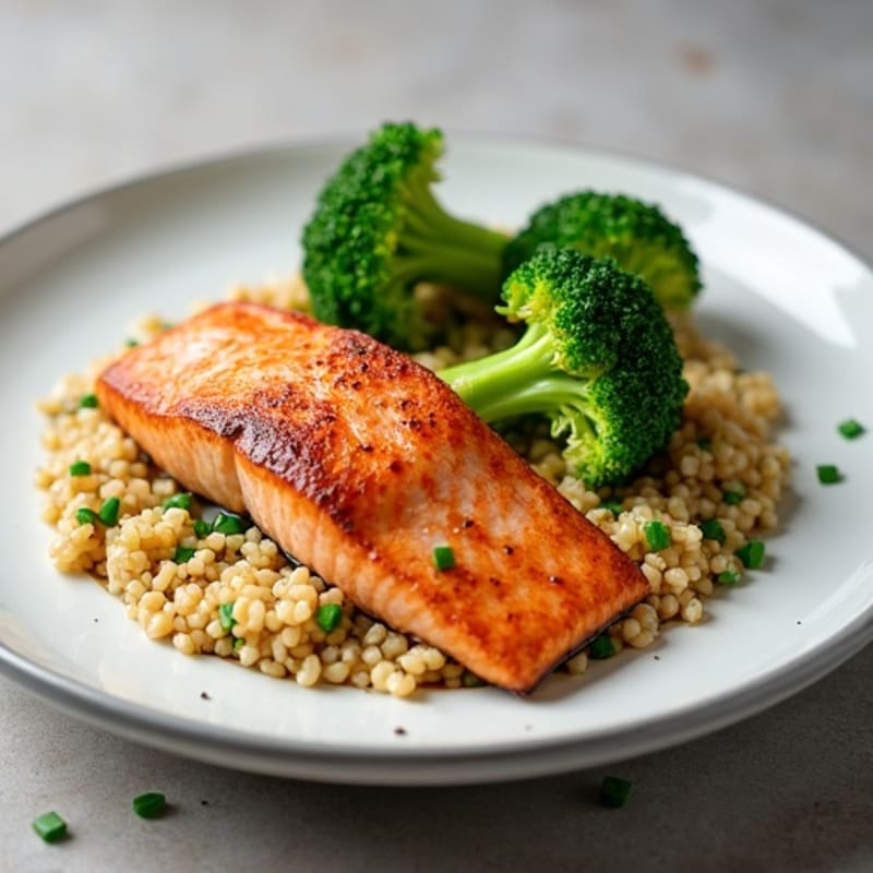 Seared Salmon with Steamed Broccoli and Quinoa