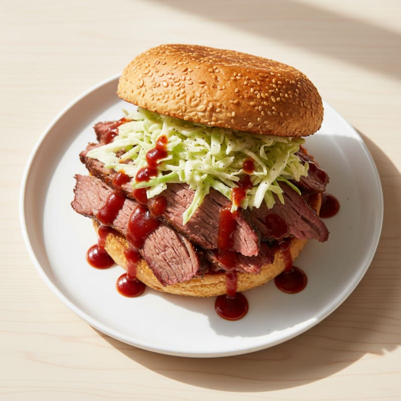 Smoky BBQ Brisket Sandwich with Tangy Slaw