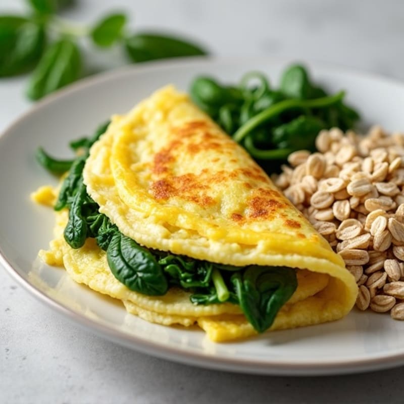 Egg White Spinach Omelette with Cottage Cheese and Oatmeal