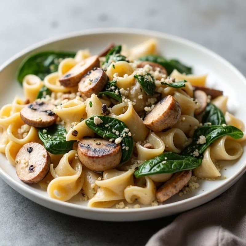 Creamy Truffle Mushroom Pasta with Roasted Chicken and Fresh Spinach