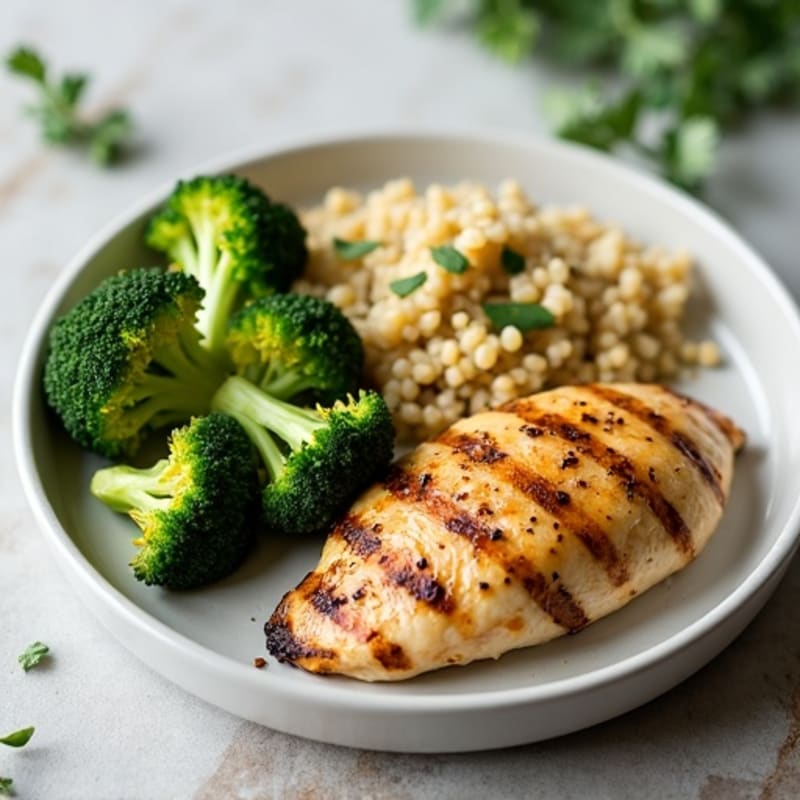 Grilled Chicken Breast with Roasted Broccoli and Quinoa