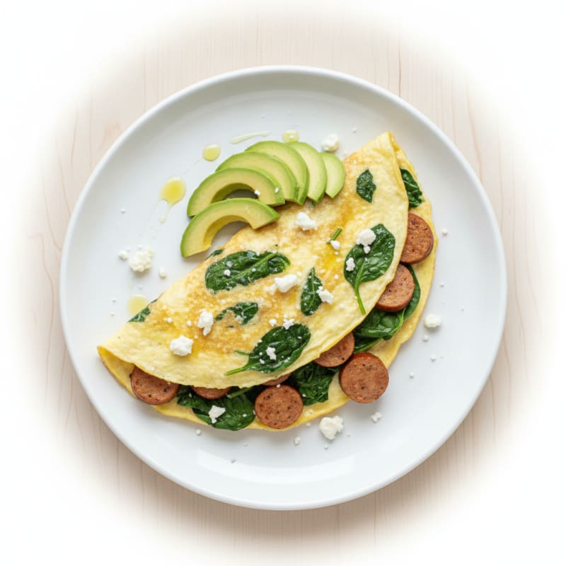 Egg White Spinach Omelet with Turkey Sausage