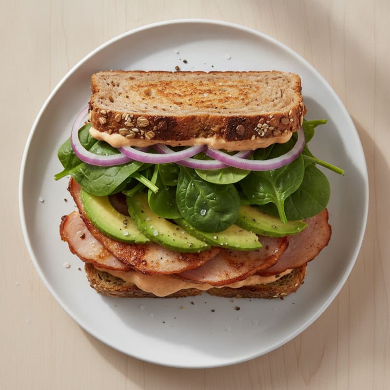 Spicy Turkey Ham Sandwich with Fresh Spinach