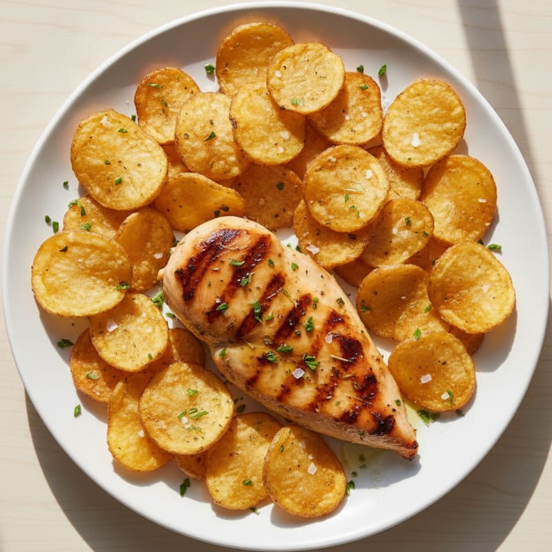 Baked Potato Chips with Sea Salt and Herb Grilled Chicken