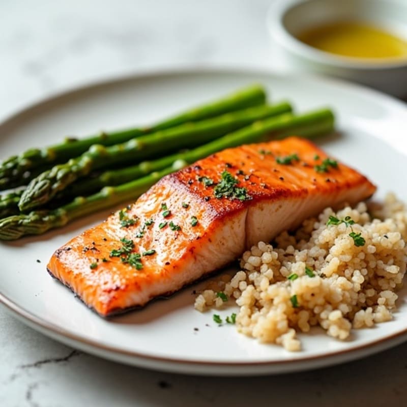 Seared Salmon with Steamed Asparagus and Brown Rice