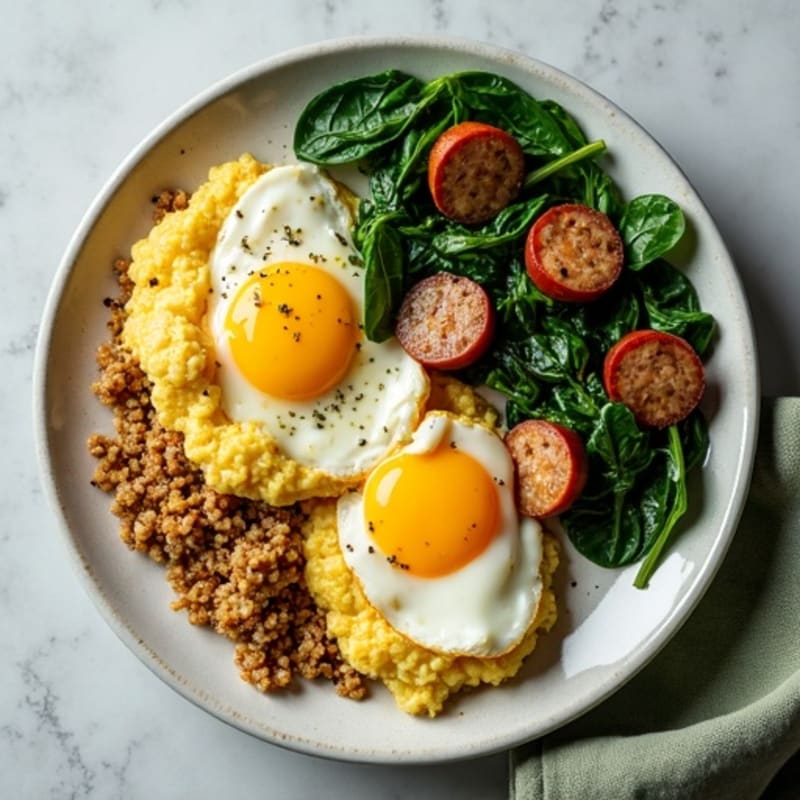 Egg White Scramble with Turkey Sausage and Spinach