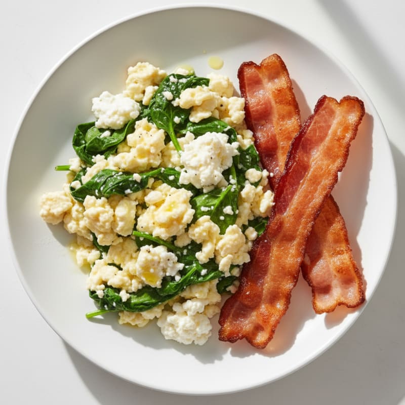 Cottage Cheese Scramble with Spinach and Turkey Bacon