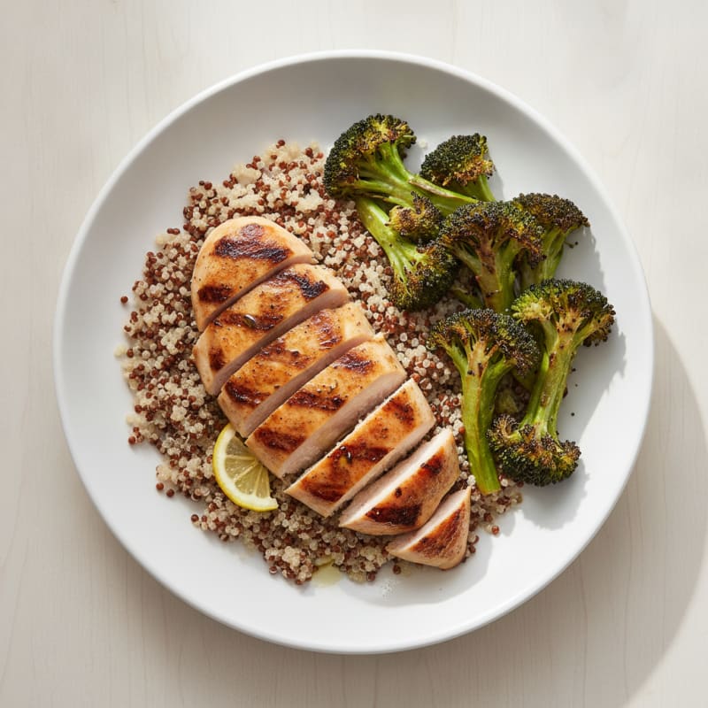 Grilled Chicken Breast with Quinoa and Roasted Broccoli
