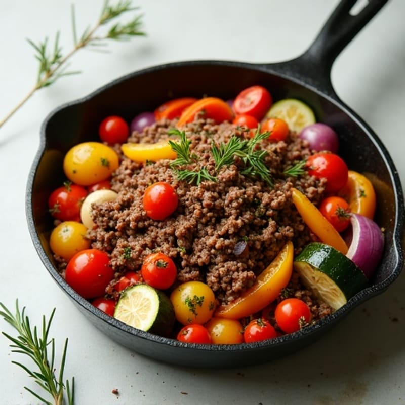 Herb-Seasoned Lean Ground Beef Skillet with Roasted Vegetables