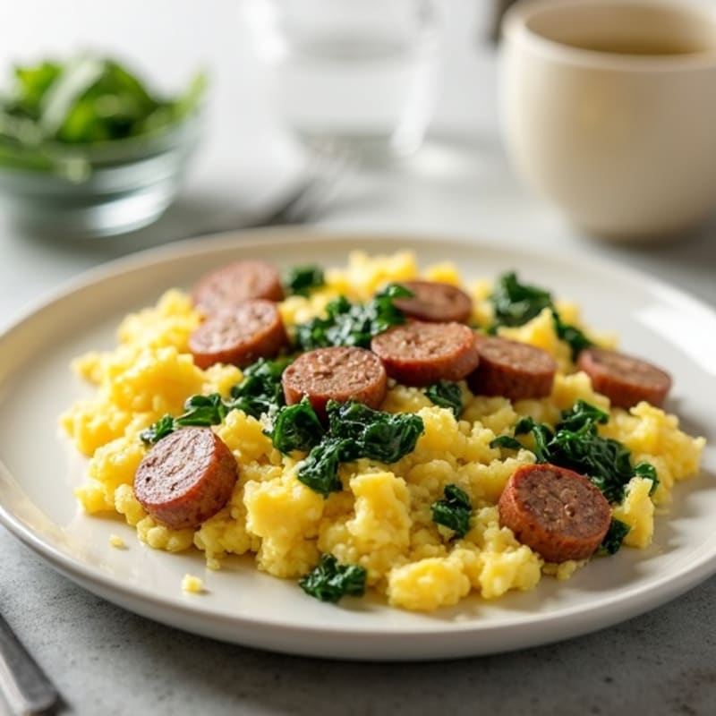 Egg White Scramble with Turkey Sausage and Spinach