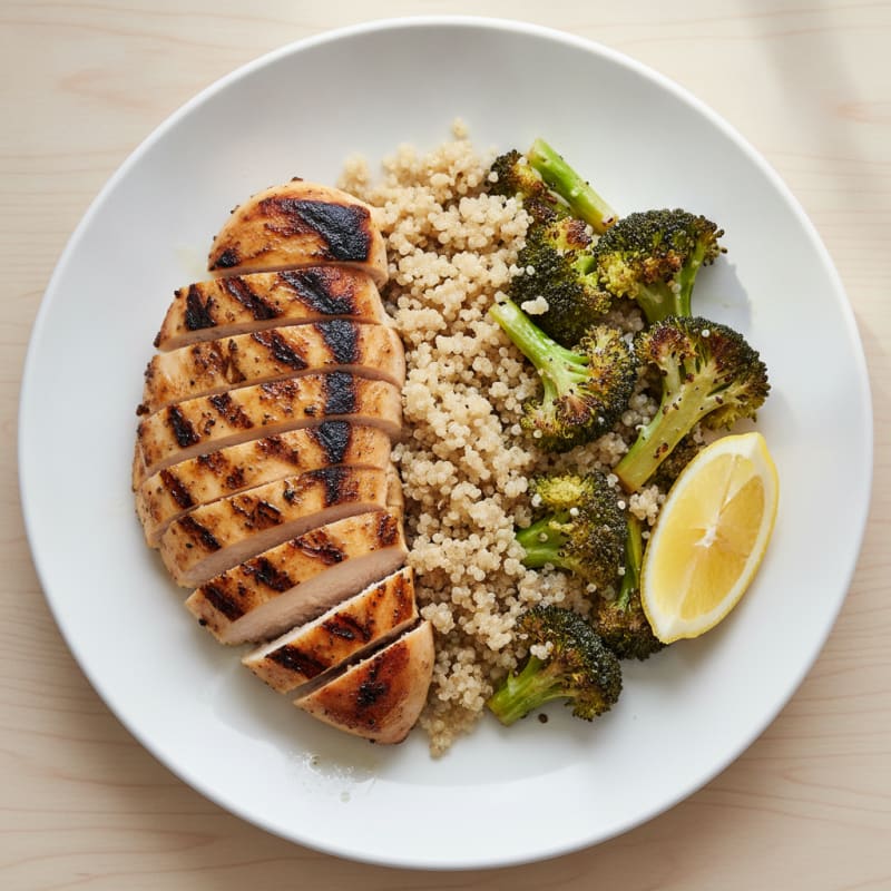 Grilled Chicken Breast with Quinoa and Roasted Broccoli
