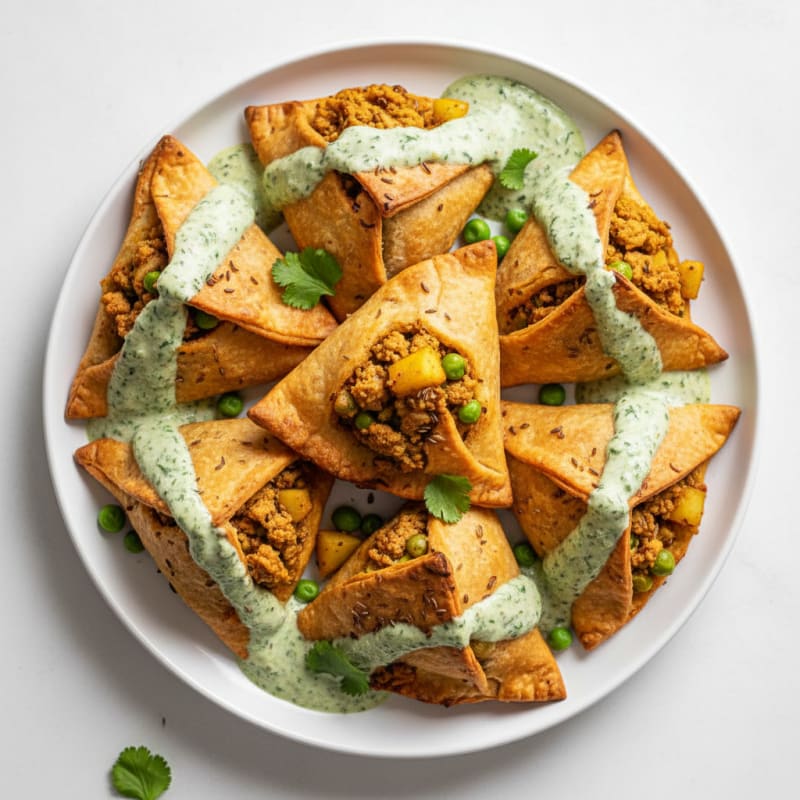 Spiced Potato and Pea Samosas with Chutney