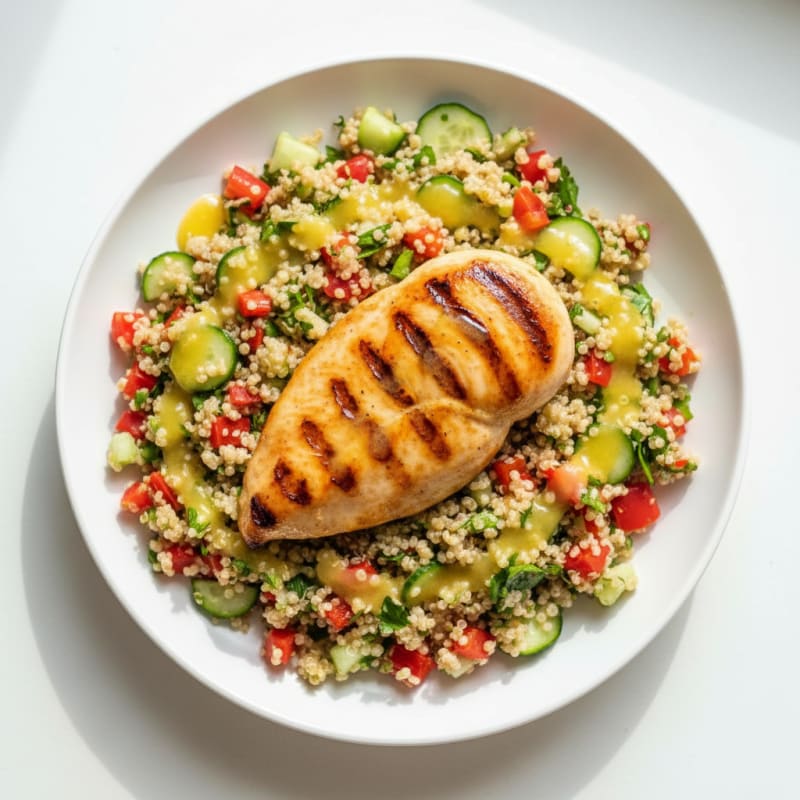 Grilled Chicken Breast with Crunchy Quinoa Salad and Lemon Vinaigrette